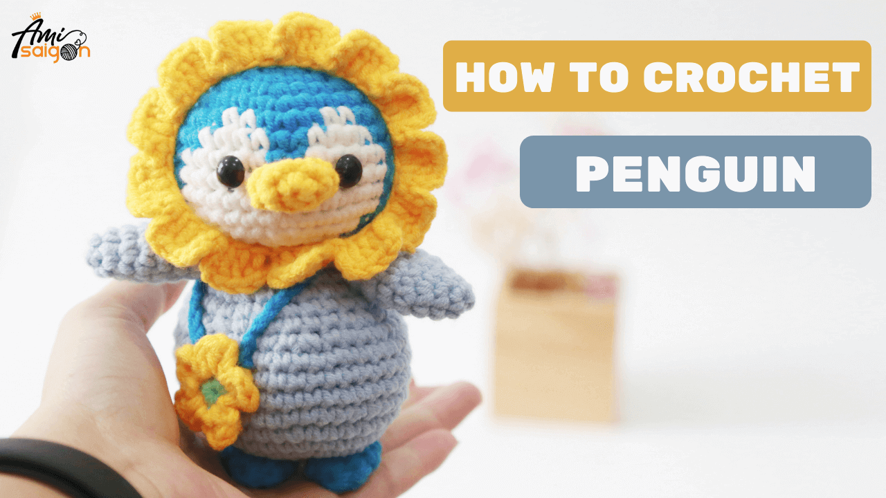 Penguin in sunflower outfit amigurumi - A sunny delight