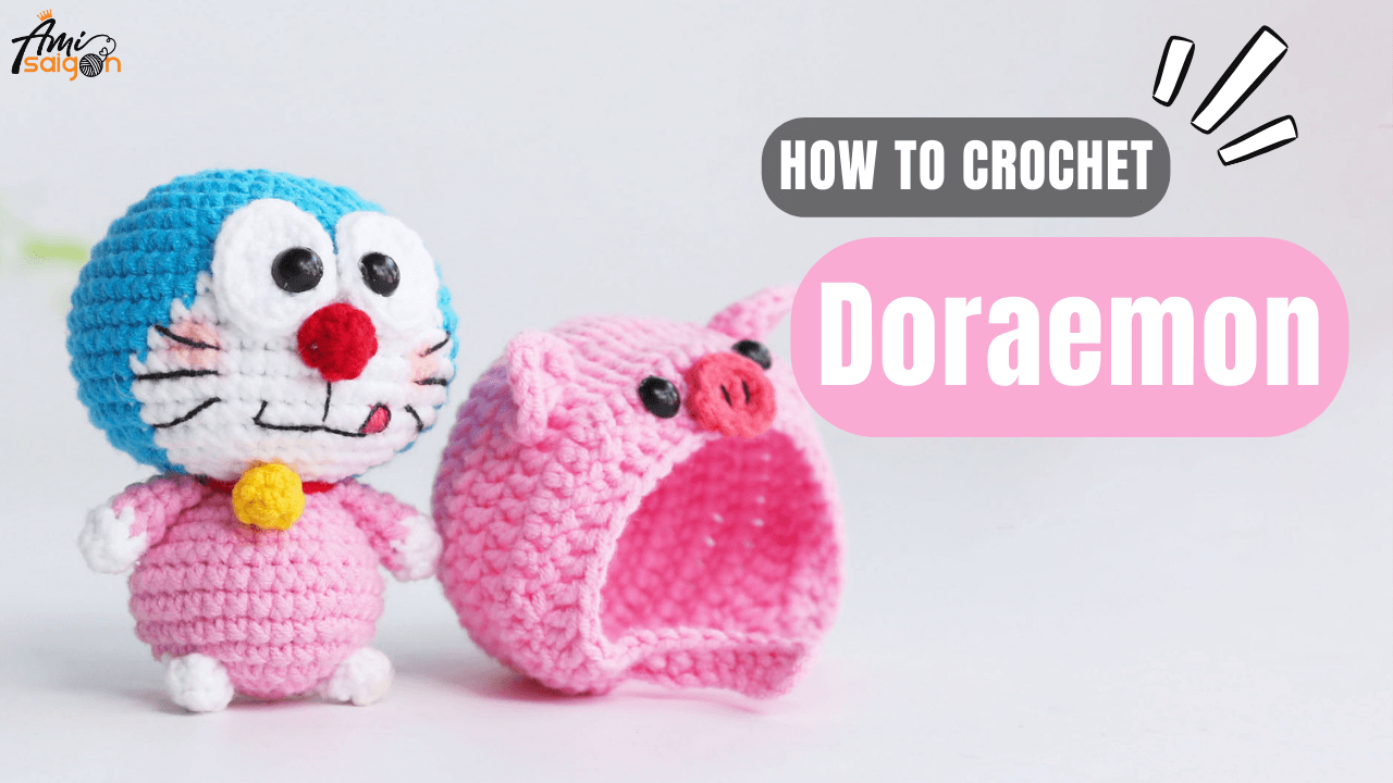 Doraemon in cute pink pig costume - Free Crochet amigurumi tutorial