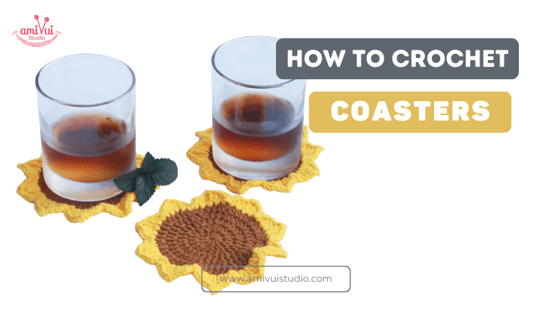 Crochet Sunflower Coaster and Keychain amigurumi