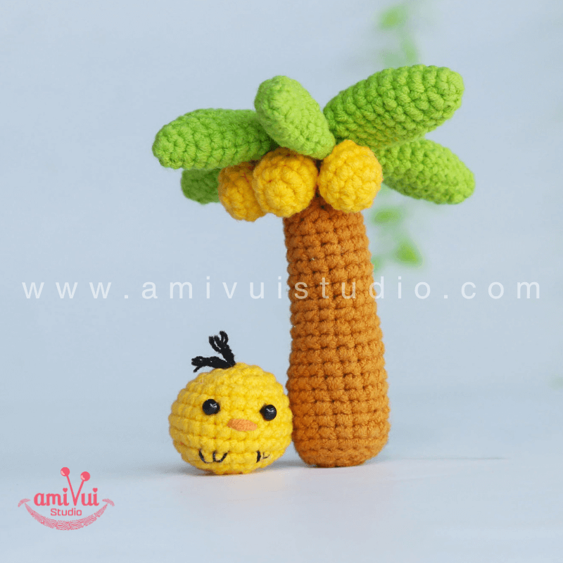 Crochet Chick Perched On A Coconut Tree Amigurumi Pattern by Amivui Studio