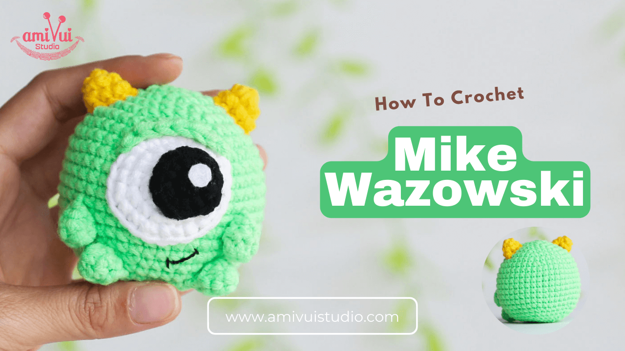 Free chubby amigurumi Mike Wazowski keychain crochet tutorial